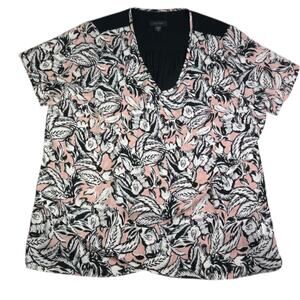 Karen Kane Rose Pink Floral Layered Crepe Blouse Top Women's Sz 3X Made in USA